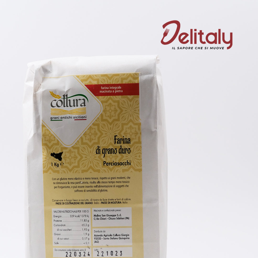 Delitaly© - Farina Integrale - Grano Duro Tipo Perciasacchi - 100% Made in Sicily