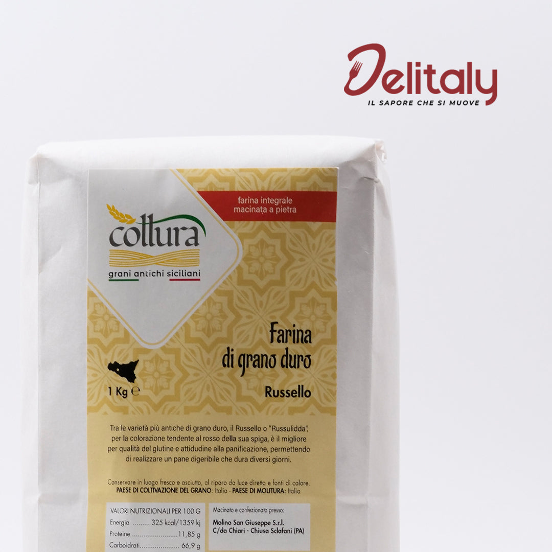 Delitaly© - Farina Integrale - Grano Duro Tipo Russello - 100% Made in Sicily
