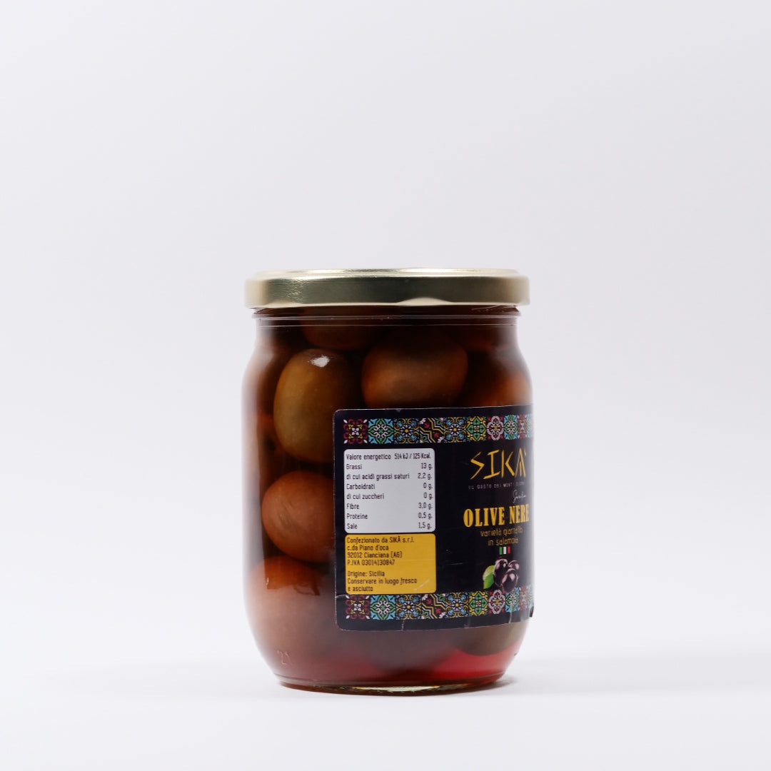 Delitaly© - Olive Nere Siciliane - Salamoia - 100% Made in Sicily - Barattolo di 300g