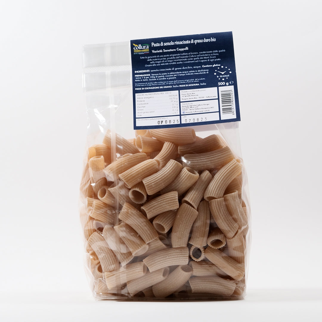 Delitaly© - Pasta di Semola - Grano Duro Varità Senatore Cappelli - Rigatoni - 100% Made in Sicily - Busta 500g