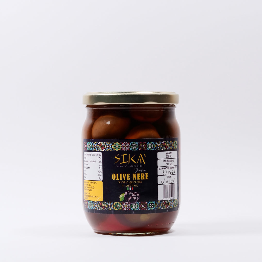 Delitaly©  -  Olive Nere Siciliane - Salamoia - 100% Made in Sicily - Barattolo di 300g