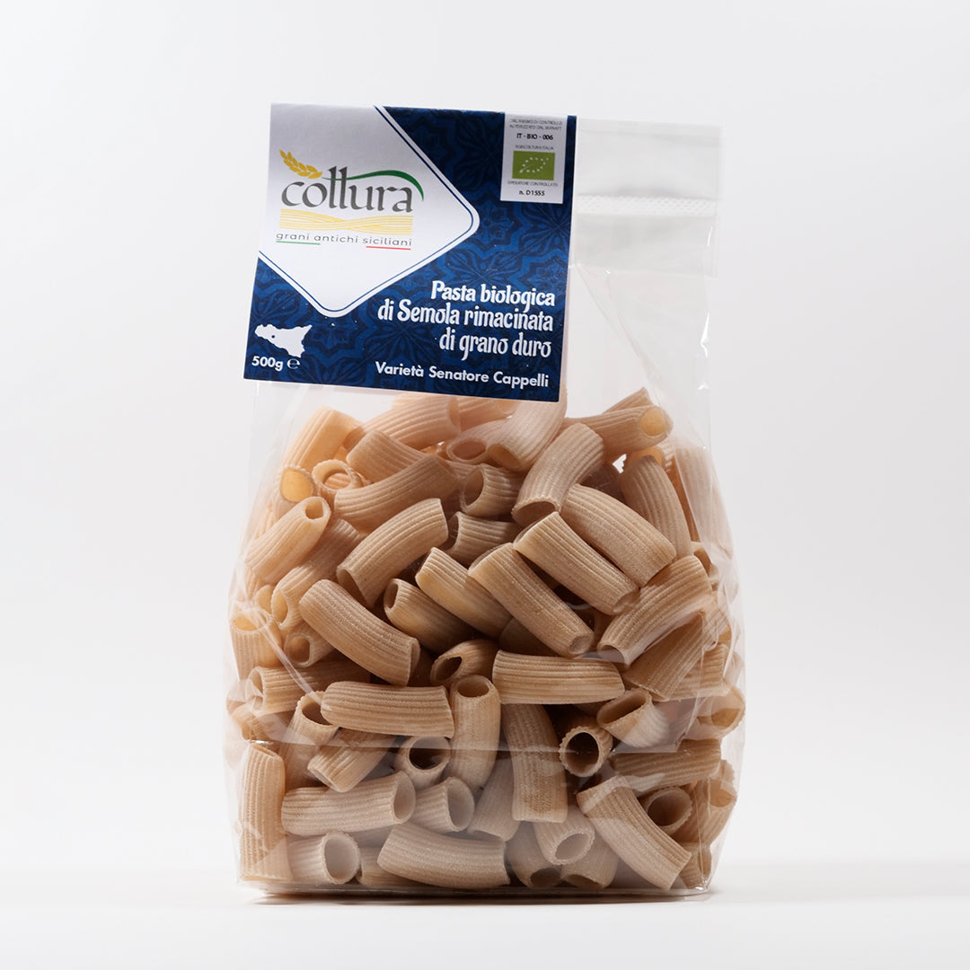 Delitaly©  -  Pasta di Semola  -  Grano Duro Varità Senatore Cappelli - Rigatoni - 100% Made in Sicily - Busta 500g