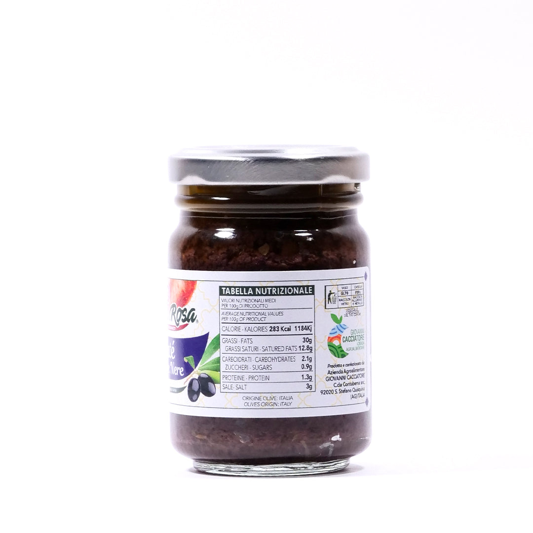 Delitaly©  -  Pate' di Olive Nere  -  100% Made in Sicily  -  Vasetto Vetro da 90g